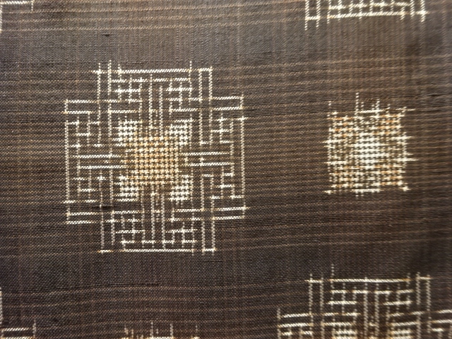 Antique Abstract woven Honjo Murayama Mud Oshima Tsumugi Kimono